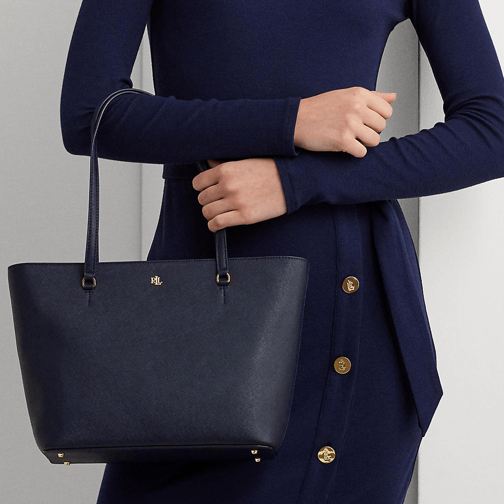 Lauren Ralph Lauren Crosshatch Leather Medium Karly Tote